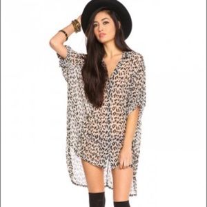 Evil Twin Mesh Leopard Print Mesh Button Up Dress